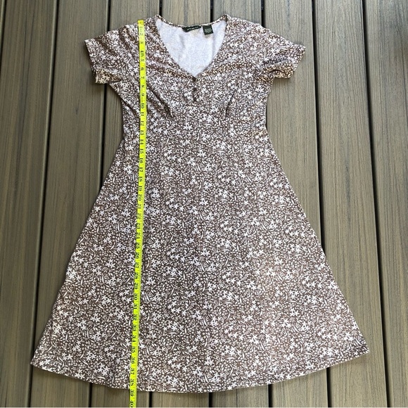 Eddie Bauer Brown & White Cotton Blend Floral Midi Dress Size M Petite - Picture 5 of 9